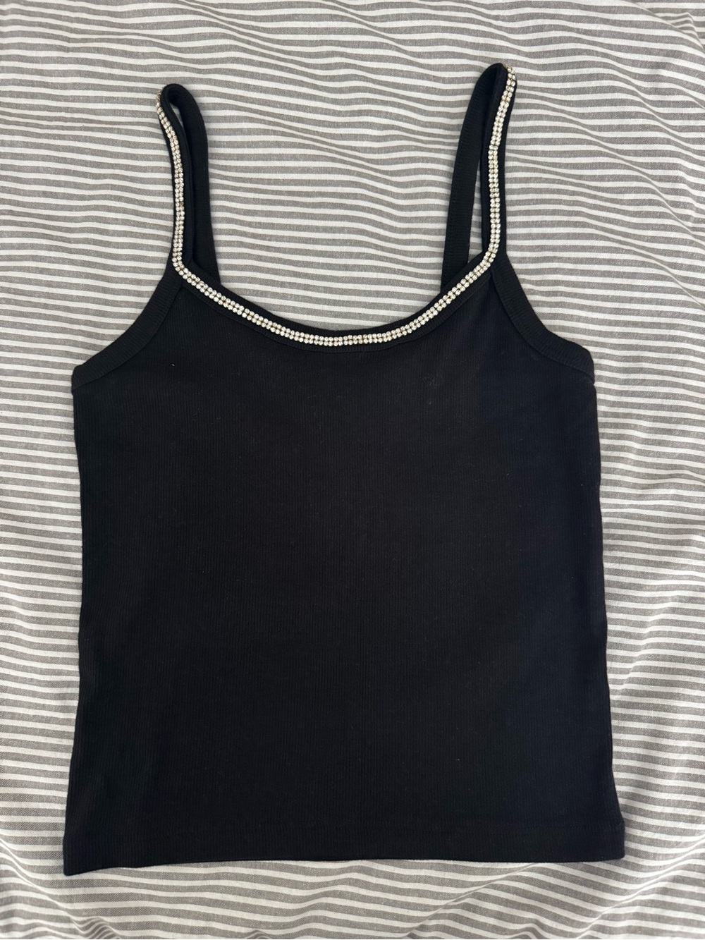 Black Rhinestone Trim Camisole Tank Top